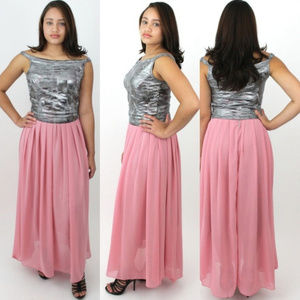 PINK AND SILVER MAXI PARTY DRESS BY CJJBOUTIQUE